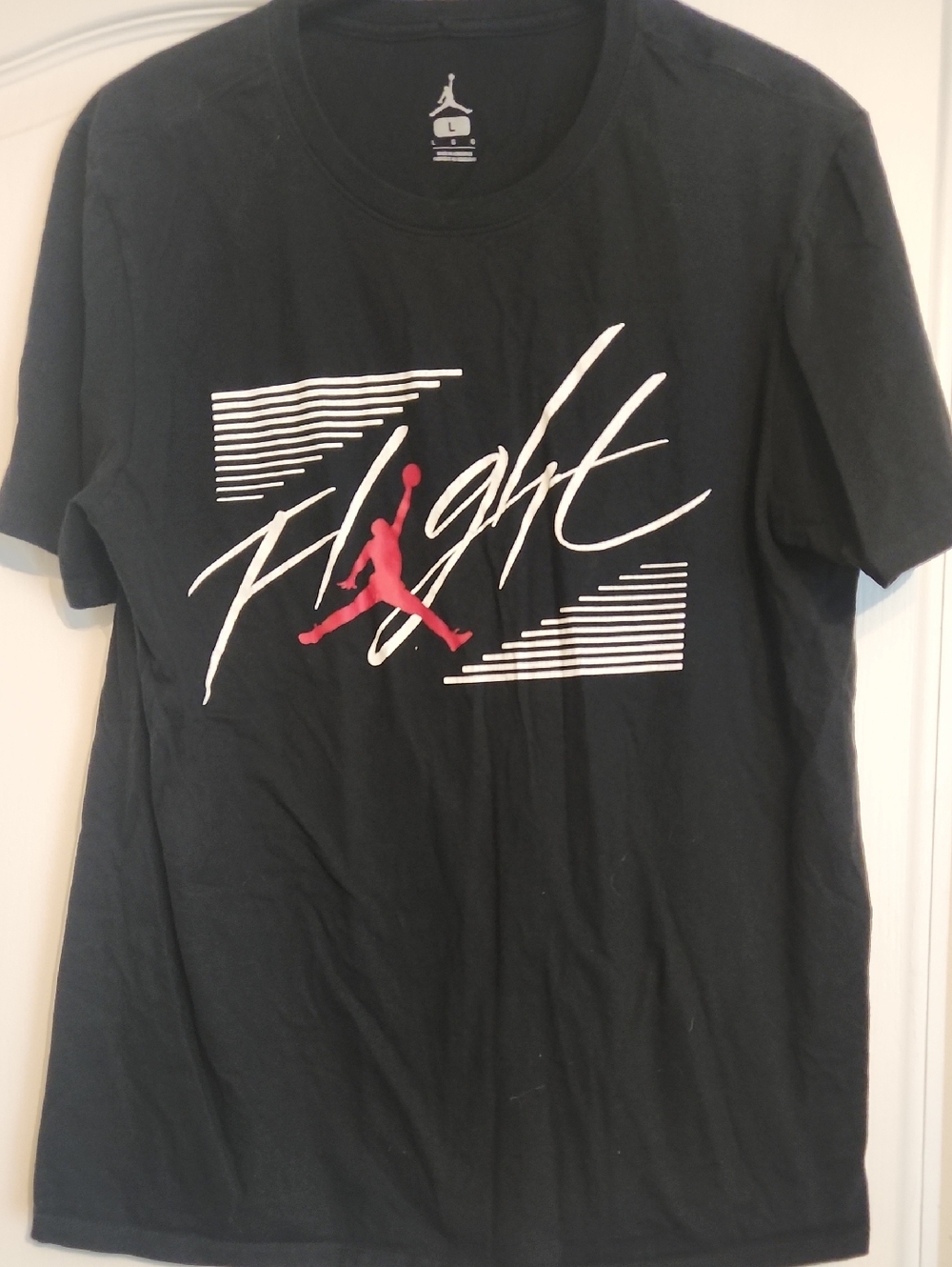 Jordan Flight Script Tee - Black with Red and White Graphic